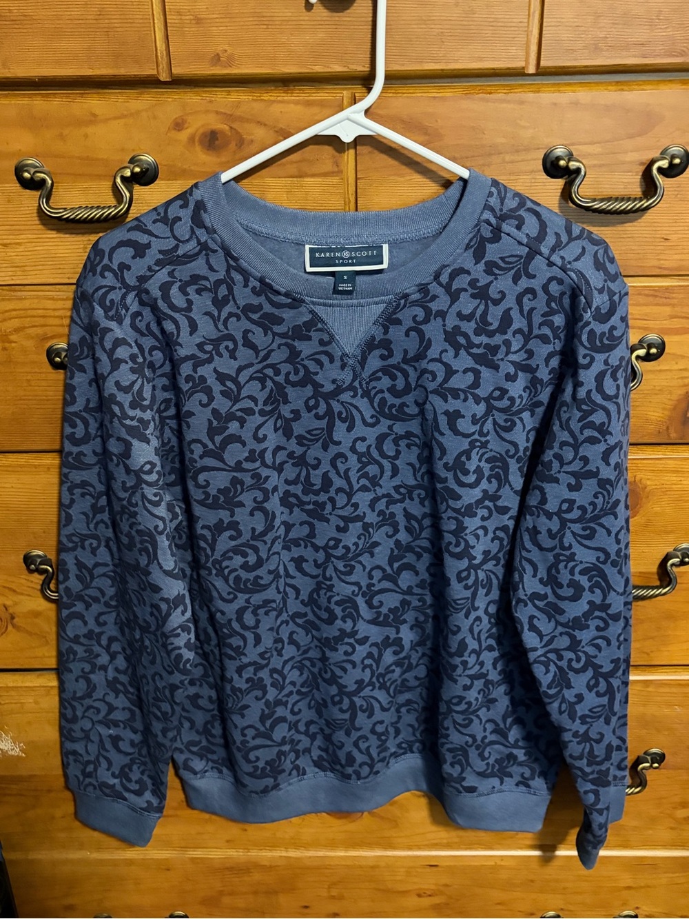 Karen Scott Blue Patterned Crewneck Pullover